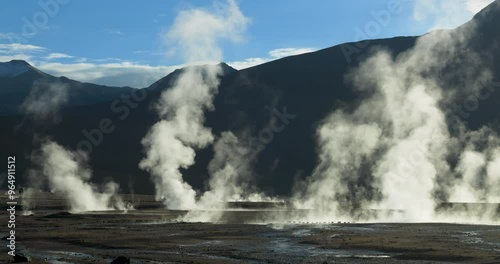 Geysers of El Tatio, rising steam, geothermal area, Atacama Desert, Chile, South America
