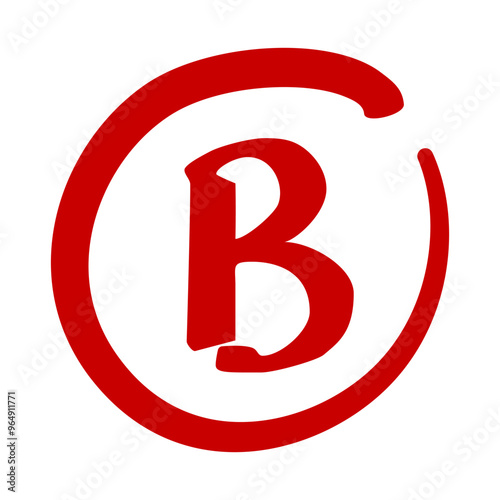 B grade given for an exam or homework written in red marker vector