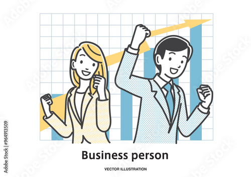 営業成績が上がり歓喜する会社員の男女