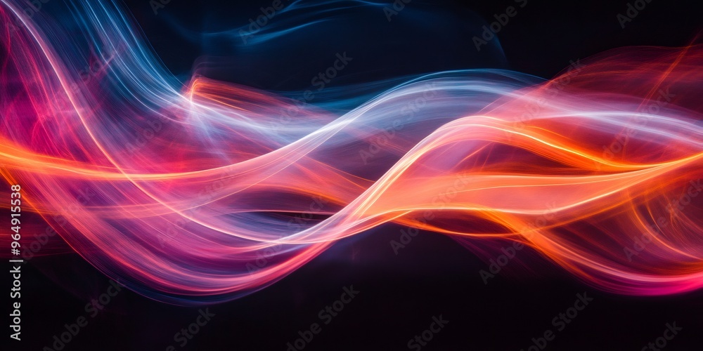 Abstract glowing lines with red, blue, and orange colors on a black background. Abstract glowing lines with red, blue, and orange colors on a black background.