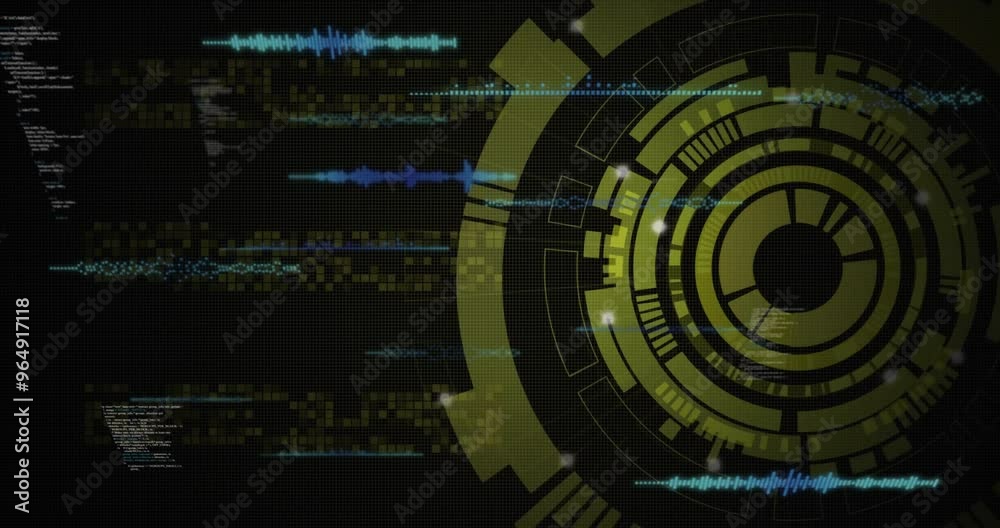 Animation of data processing over scope scanning on black background Animation of data processing over scope scanning on black background