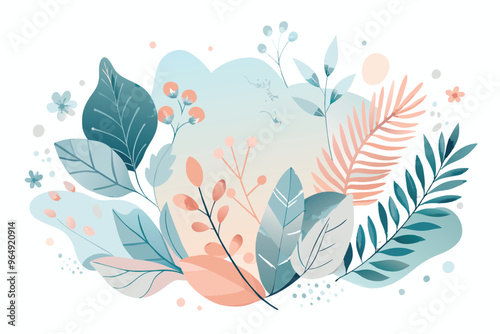 A vibrant and colorful arrangement of various leaves, flowers, and botanical elements showcasing natural beauty and artistic design in a modern floral composition