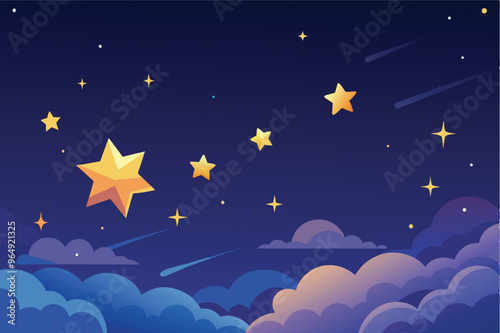 Beautiful night sky filled with shining stars and wispy clouds under a deep blue backdrop during twilight hours