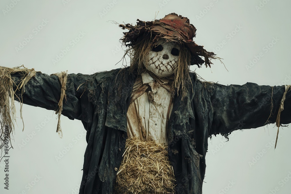 Fototapeta premium Eerie Scarecrow with Straw Hat - Scary Halloween Concept