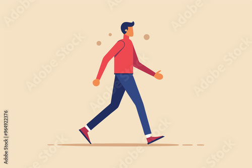 A man walks confidently on a plain background, showcasing a casual stance and stylish outfit while engaging in an everyday activity during daylight hours