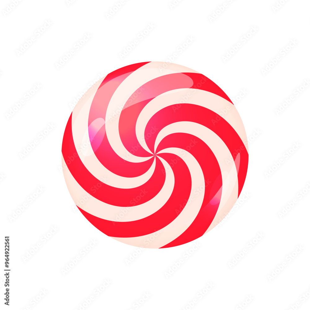 Lollipop isolated vector illustration. Round red and white Christmas candy. Traditional swirl dessert, spiral sweet treat Lollipop isolated vector illustration. Round red and white Christmas candy. Traditional swirl dessert, spiral sweet treat