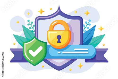 A colorful digital design illustrating a secure lock symbol within a shield, emphasizing online safety and protection in cyber environments