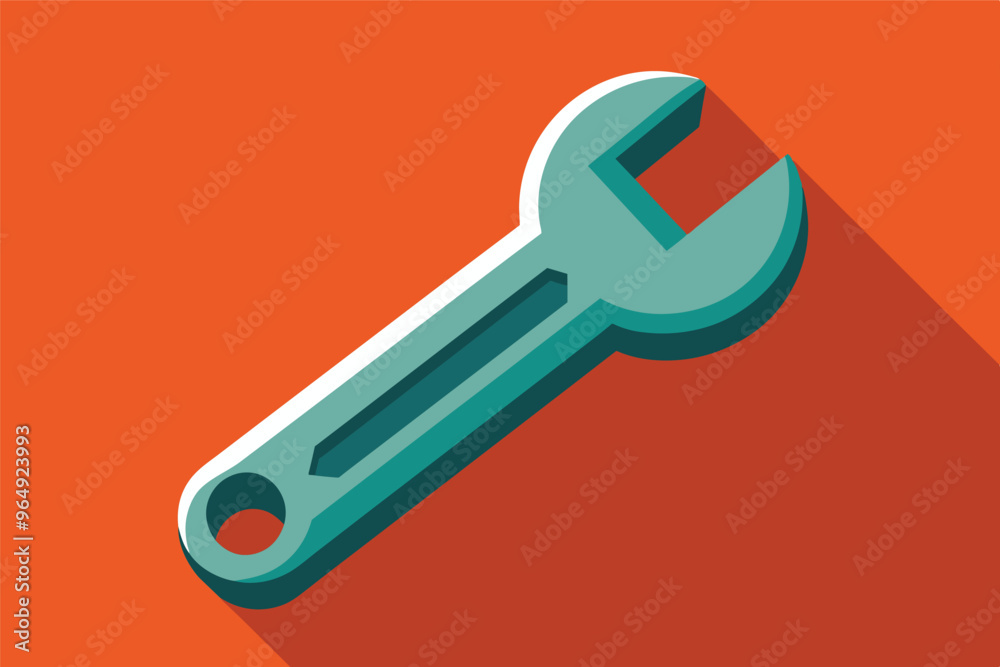 A simple, flat design of a wrench outlined in teal against a bright orange background, ideal for representing tools or DIY projects A simple, flat design of a wrench outlined in teal against a bright orange background, ideal for representing tools or DIY projects