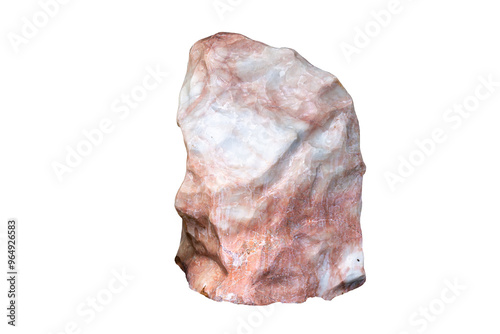 Natural white and pink rock marble on isolated background. Macro mineral stone Wollastonite. Rocky used for garden decoration. Clipping path for Zen. Boulder texture. photo