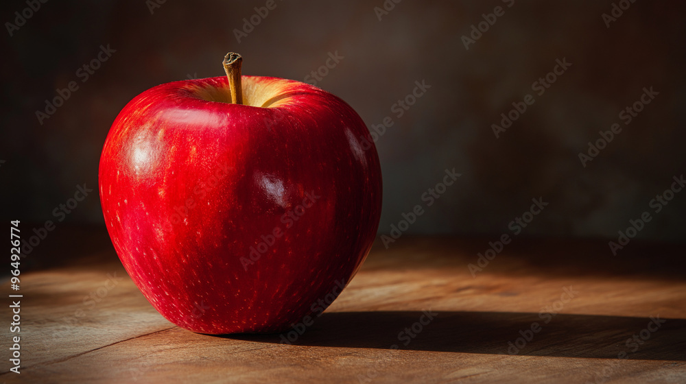 a single apple with a bright red skin and a glossy surface against an isolated warm-toned background a single apple with a bright red skin and a glossy surface against an isolated warm-toned background