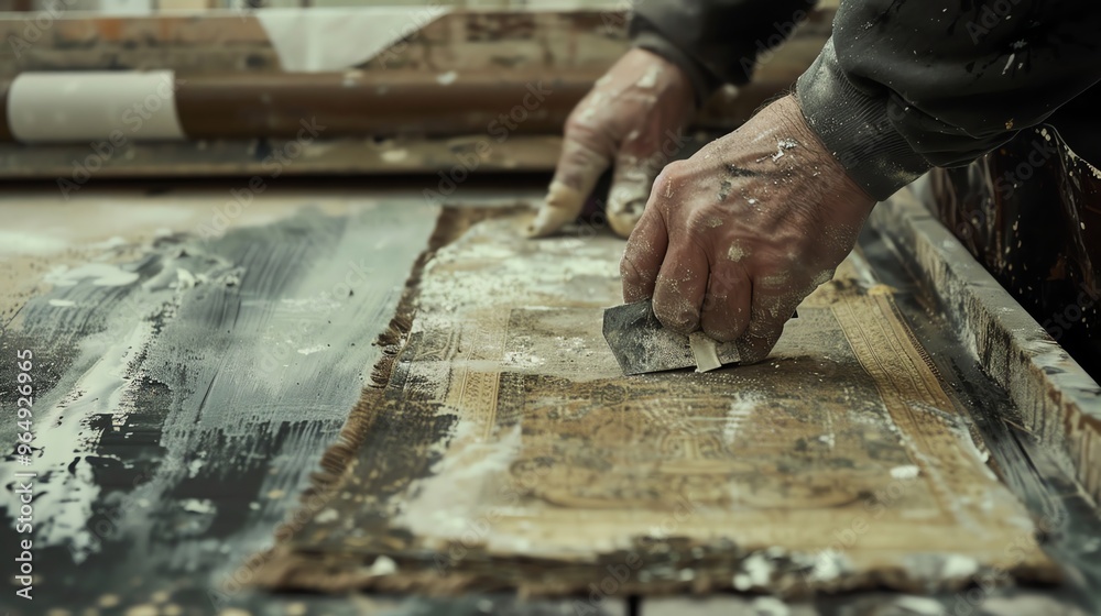 A person's hand scraping a piece of fabric. A person's hand scraping a piece of fabric.