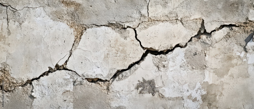 Cracked concrete wall with peeling plaster in an urban environment Cracked concrete wall with peeling plaster in an urban environment