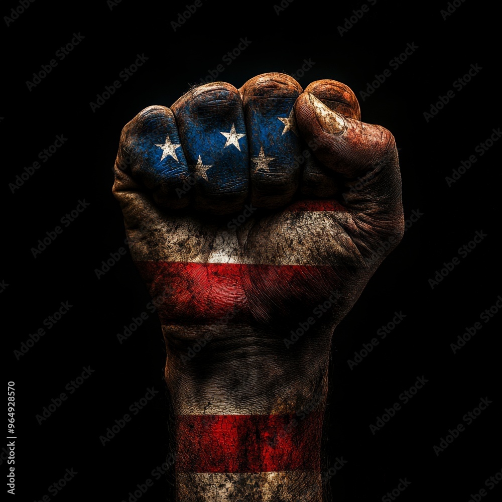 Obraz premium Raised Fist Wrapped in American Flag Symbolizing Strength and Unity