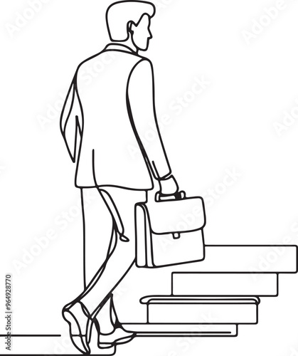 Dynamic Line Drawing of a Businessman Walking Upstairs A Stylish Business Illustration
