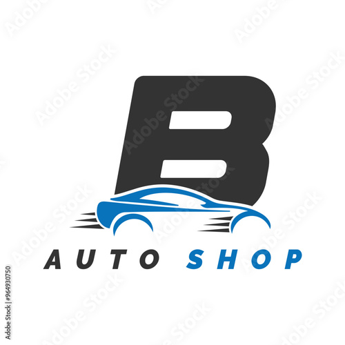 letter B logo auto mechanic with car style. Alphabet B automotive car design icon