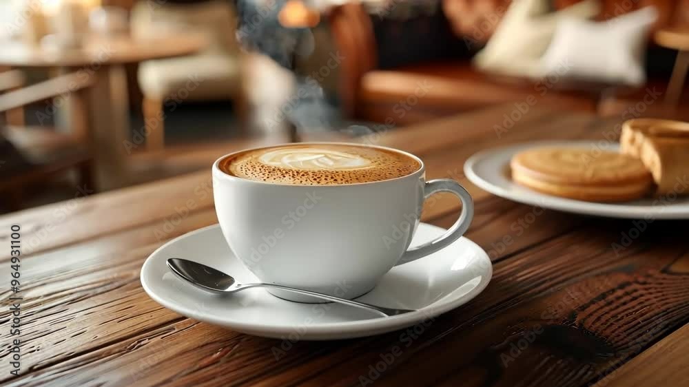 Enjoying a warm cup of coffee with cookies in a cozy café setting during a relaxing afternoon Enjoying a warm cup of coffee with cookies in a cozy café setting during a relaxing afternoon