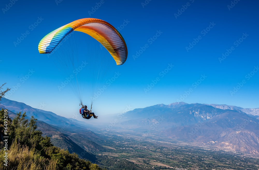 Lively Paraglider Floating Over Sun-Drenched Beach Lively Paraglider Floating Over Sun-Drenched Beach