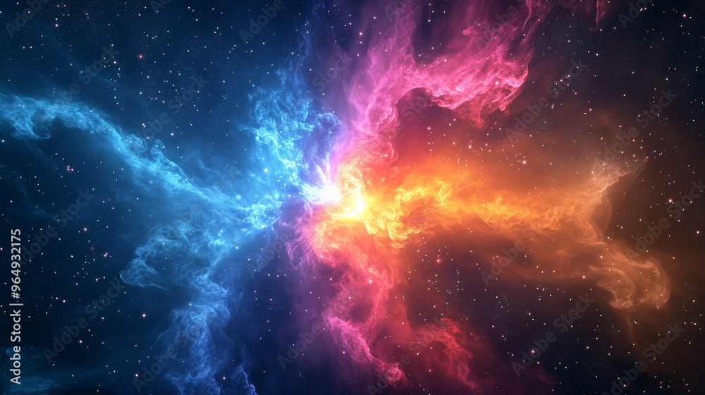 Fototapeta premium Dynamic Stellar Explosion with Colorful Cosmic Nebula Clouds