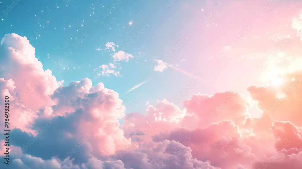 Ethereal Pink Cloud Sunset with Starry Sky and Soft Light Ethereal Pink Cloud Sunset with Starry Sky and Soft Light
