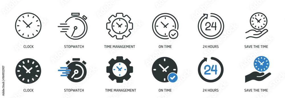 Time line and glyph solid icons collection. Minimal icon and symbol series vector illustration