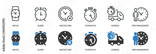 Time line and glyph solid icons collection. Minimal icon and symbol series vector illustration