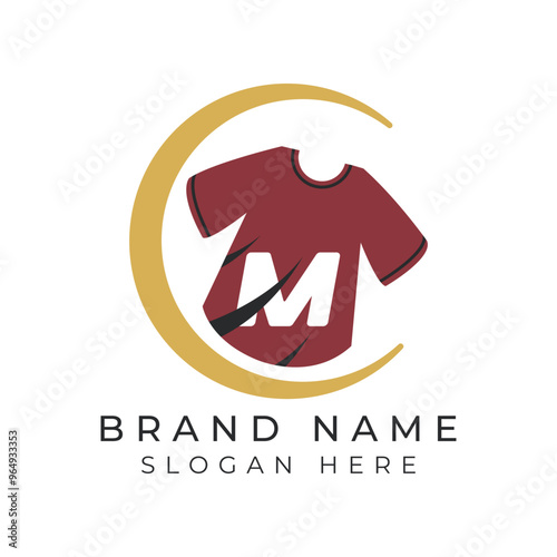 Letter M Logo Concept With T-Shirt. Alphabet M garments moon face icon design