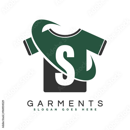 Letter S T-Shirt Logo with round Concept. Alphabet S garments moon face icon design