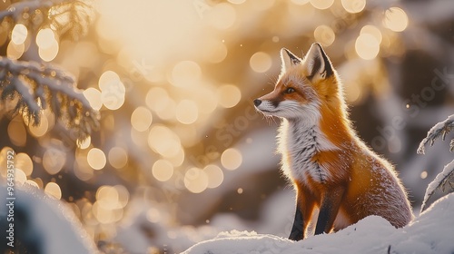 Enchanting Fox in Snowy Forest - National Geographic Quality Wildlife Photography with Carl Zeiss Lens and Golden Hour Lighting