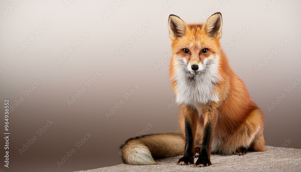 Obraz premium A sleek, orange fox sitting upright, its tail curled around its paws, with large, alert eyes