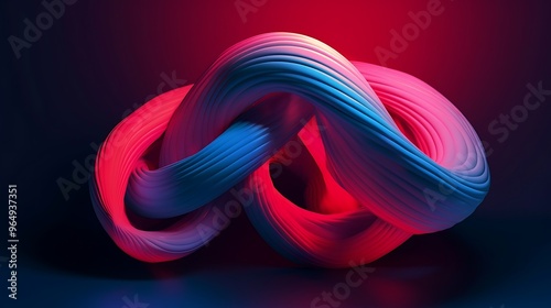 Liquid Fluid Colorful Twisted Tubular Shape in Pink to Red Gradient, 3D rendered Modern Abstract Background.