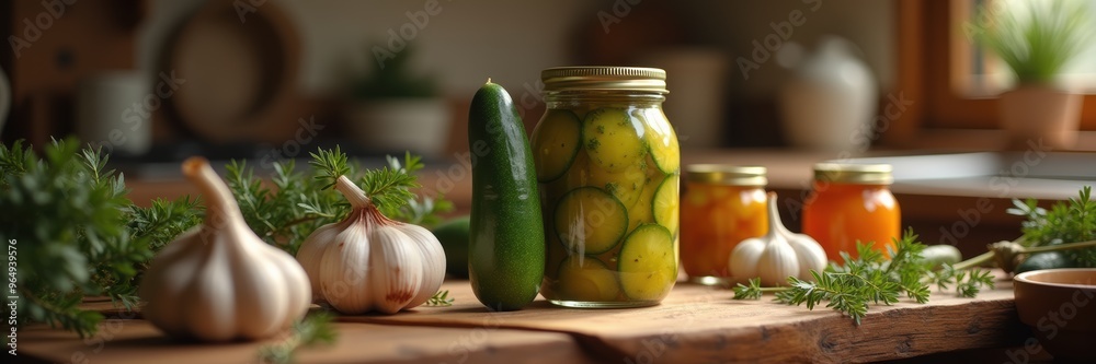 Fresh ingredients and homemade preserves beautifully arranged on a rustic wooden table, capturing the essence of healthy eating and culinary tradition. Fresh ingredients and homemade preserves beautifully arranged on a rustic wooden table, capturing the essence of healthy eating and culinary tradition.