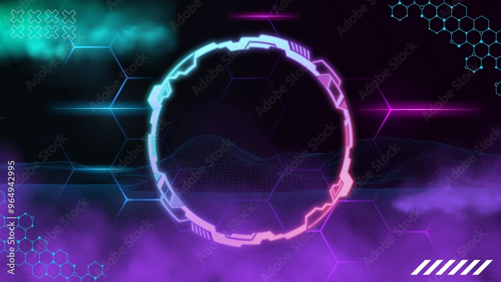 Fototapeta premium Horizontal futuristic background with futuristic cyberpunk frame.