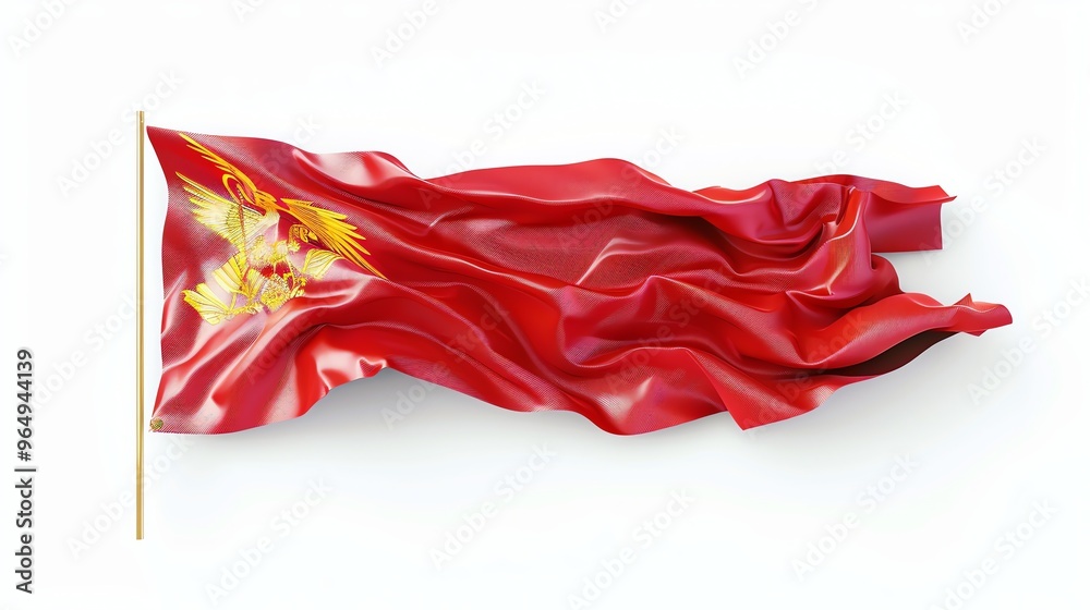 The flag of Kyrgyzstan waving on a pole.