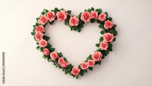 A beautiful heart-shaped arrangement of pink roses, perfect for expressing love and affection in decor or designs.