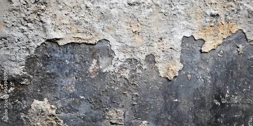 Weathered grey and white concrete wall with peeling paint.