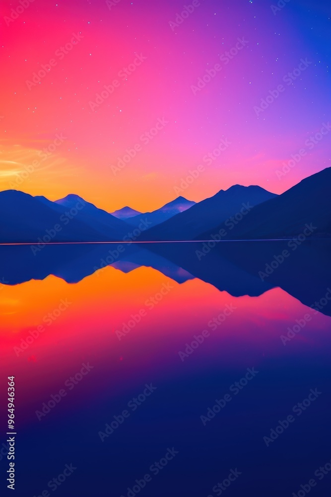 Stunning mountain landscape reflected in a serene lake at sunset Stunning mountain landscape reflected in a serene lake at sunset