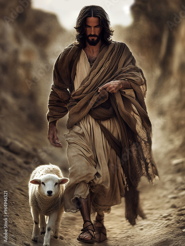 Jesus Walking With A Lamb