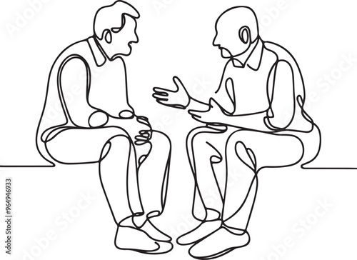 Line Drawing of Two old Men Engaged in a Lively Discussion