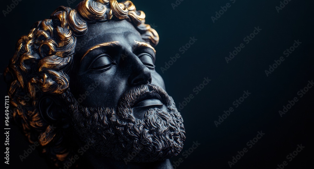 Fototapeta premium ancient greek or roman statue head with curly hair and beard