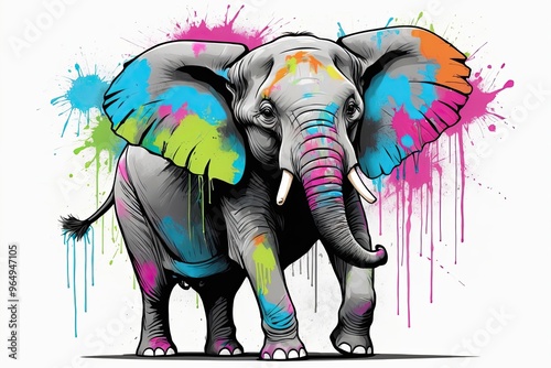 Graffiti-Style Elephant: A graffiti-style illustration of an elephant