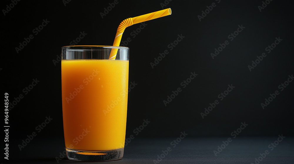 mango juice with straw isolated on black background mango juice with straw isolated on black background