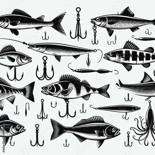Lures Silhouettes set vector