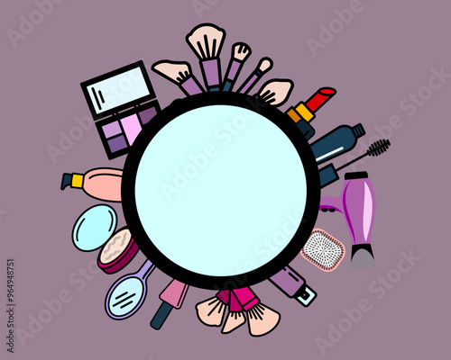 Beauty, Body Care and Cosmetics. Vector Linear Flat Icons and Design Elements
