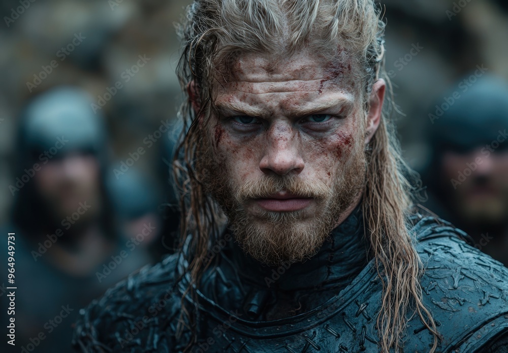 Rugged warrior with battle-worn face