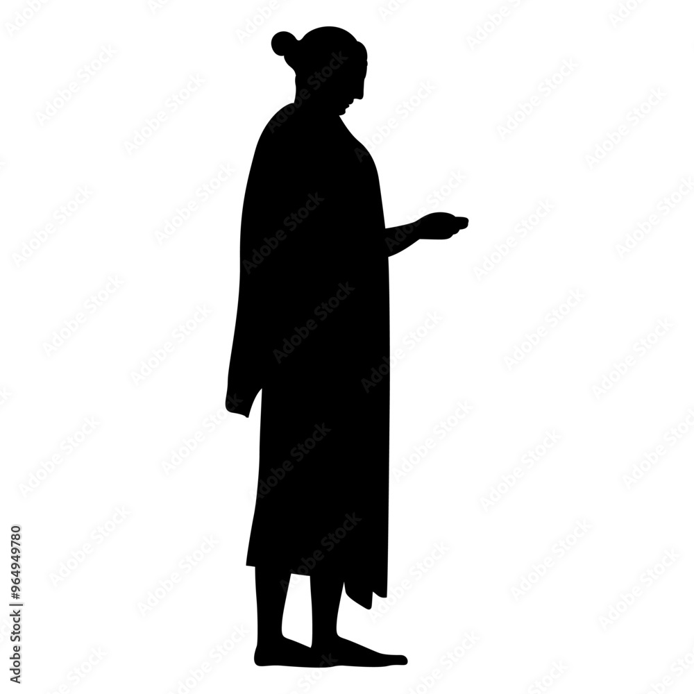 Standing antique woman in profile. Black silhouette on white background. Standing antique woman in profile. Black silhouette on white background.