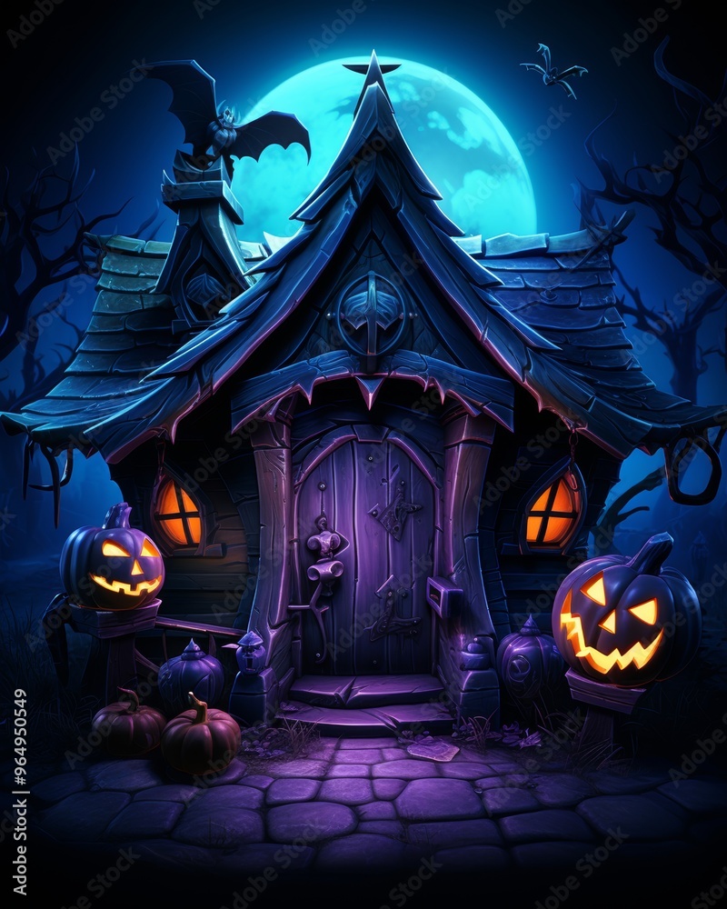 Enchanting garden scene with pumpkins, bats, and floating cobwebs for a spooky atmosphere Enchanting garden scene with pumpkins, bats, and floating cobwebs for a spooky atmosphere