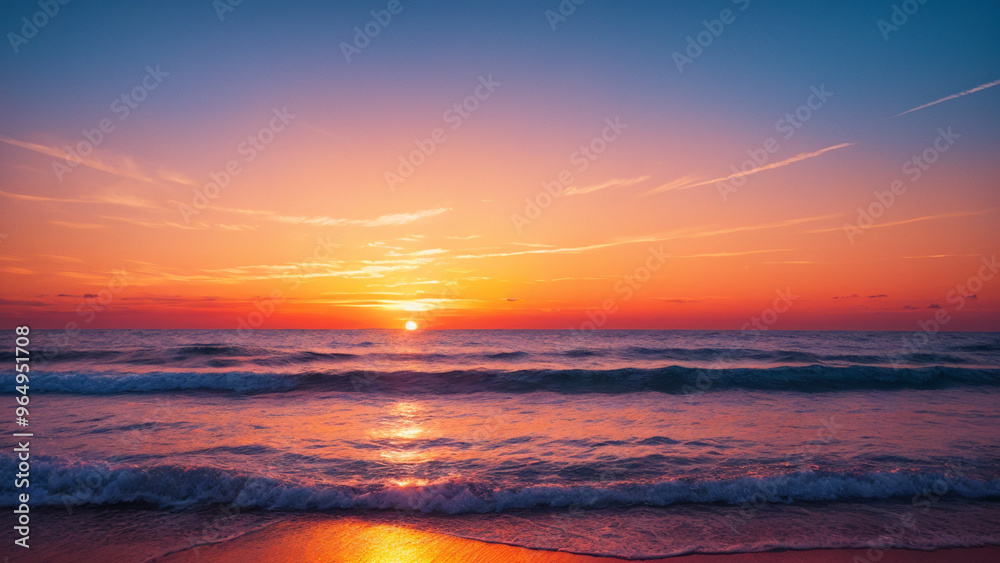 Obraz premium sunset, sea, sky, sun, water, ocean, sunrise, nature, clouds, cloud, beach, horizon, landscape, orange, reflection, evening, coast, dawn, waves, island, tropical, dusk, morning, light, lake