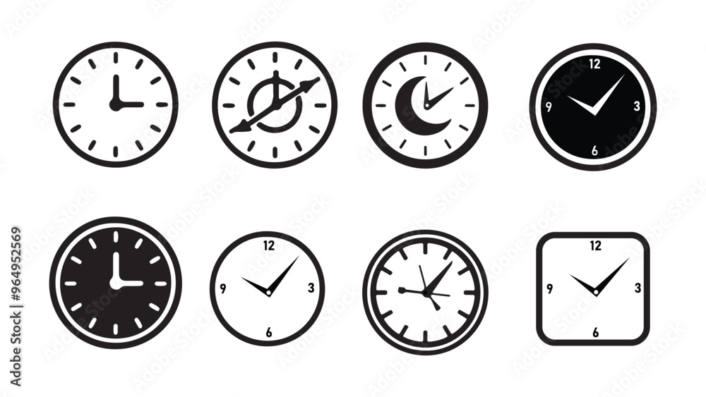 clock icon set, clock isolated, time clock, alarm clock, watch clock vector. clock icon set, clock isolated, time clock, alarm clock, watch clock vector.