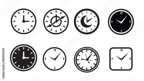 clock icon set, clock isolated, time clock, alarm clock, watch clock vector.