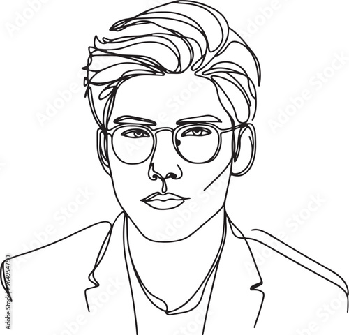 Man Portrait with Glasses: Elegant Line Drawing Illustration